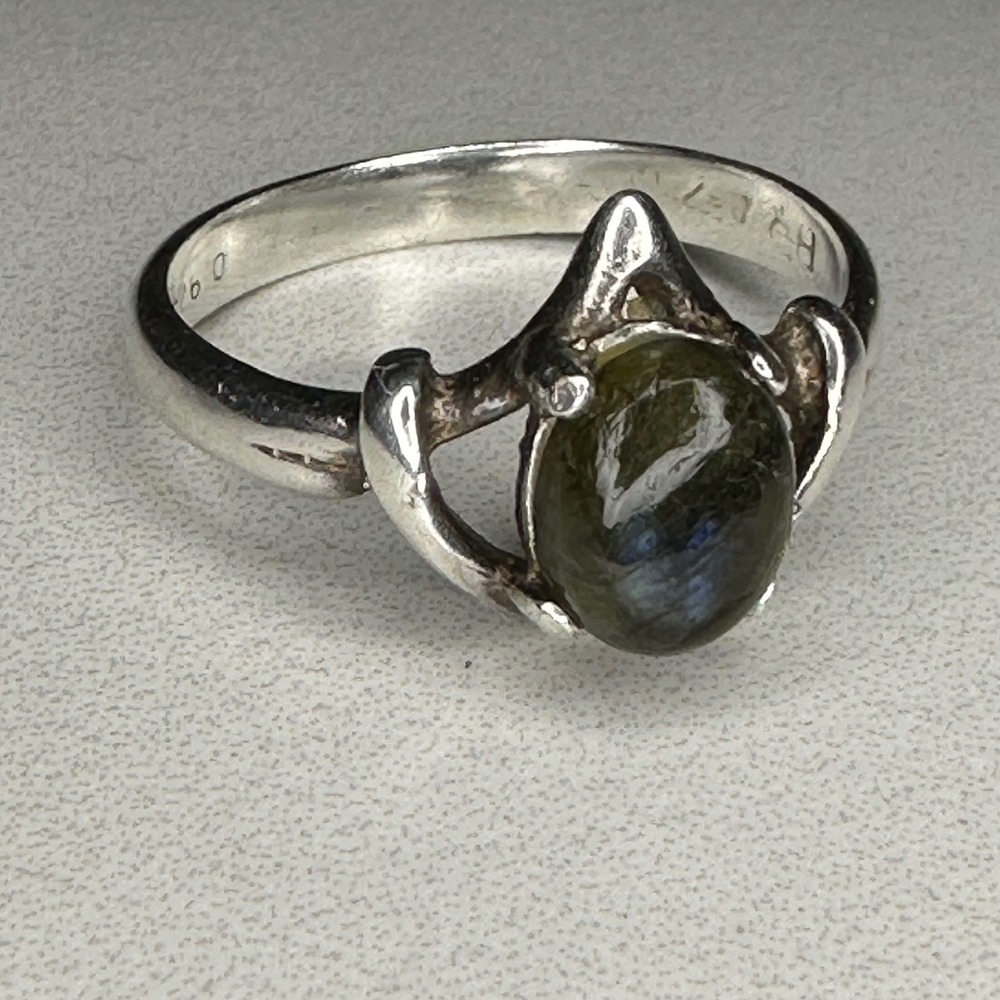 Unique Silver Ring with‎ Labradorite Gemstone Statement Boho Style size 8.25